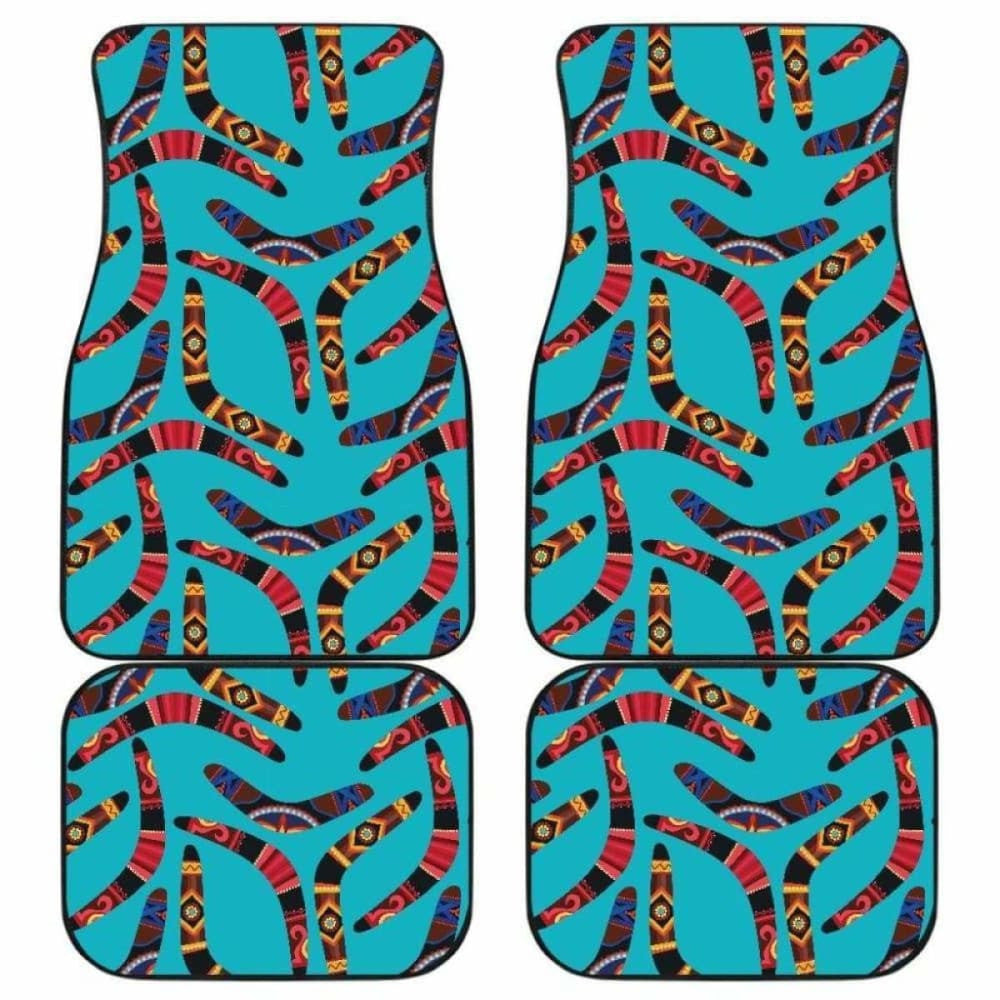 Boomerang Australian Aboriginal Ornament Blue Background Front And Back Car Mats