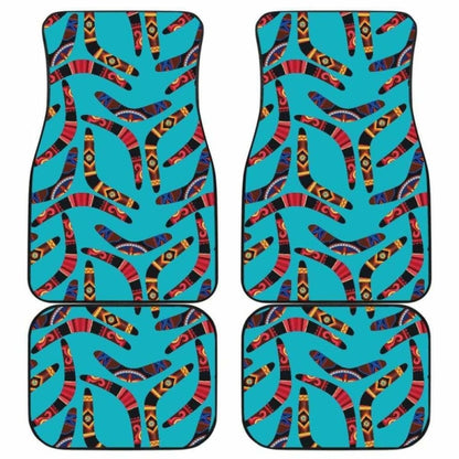 Boomerang Australian Aboriginal Ornament Blue Background Front And Back Car Mats