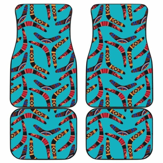 Boomerang Australian Aboriginal Ornament Blue Background Front And Back Car Mats