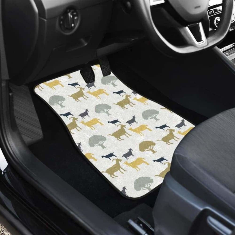 Silhouettes Of Goat And Tree Pattern Front And Back Car Mats