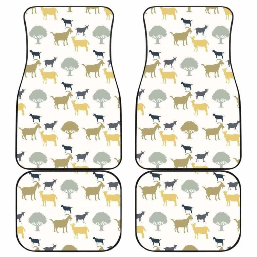 Silhouettes Of Goat And Tree Pattern Front And Back Car Mats