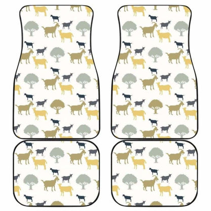 Silhouettes Of Goat And Tree Pattern Front And Back Car Mats