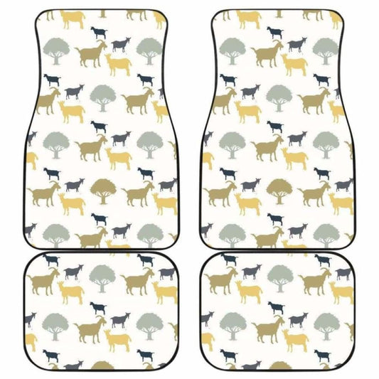 Silhouettes Of Goat And Tree Pattern Front And Back Car Mats