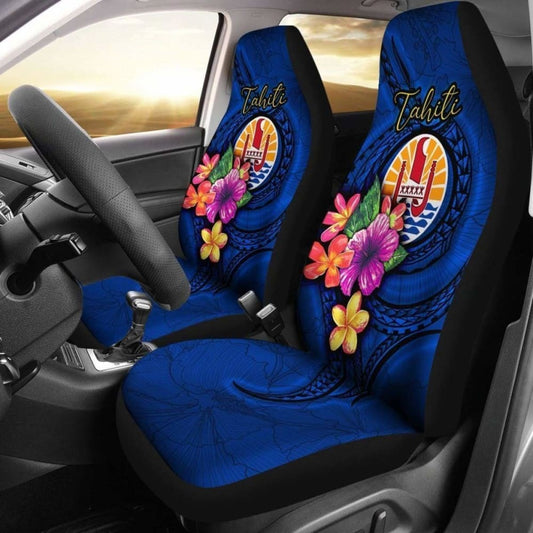 Tahiti Car Seat Covers Polynesian Floral With Seal Blue