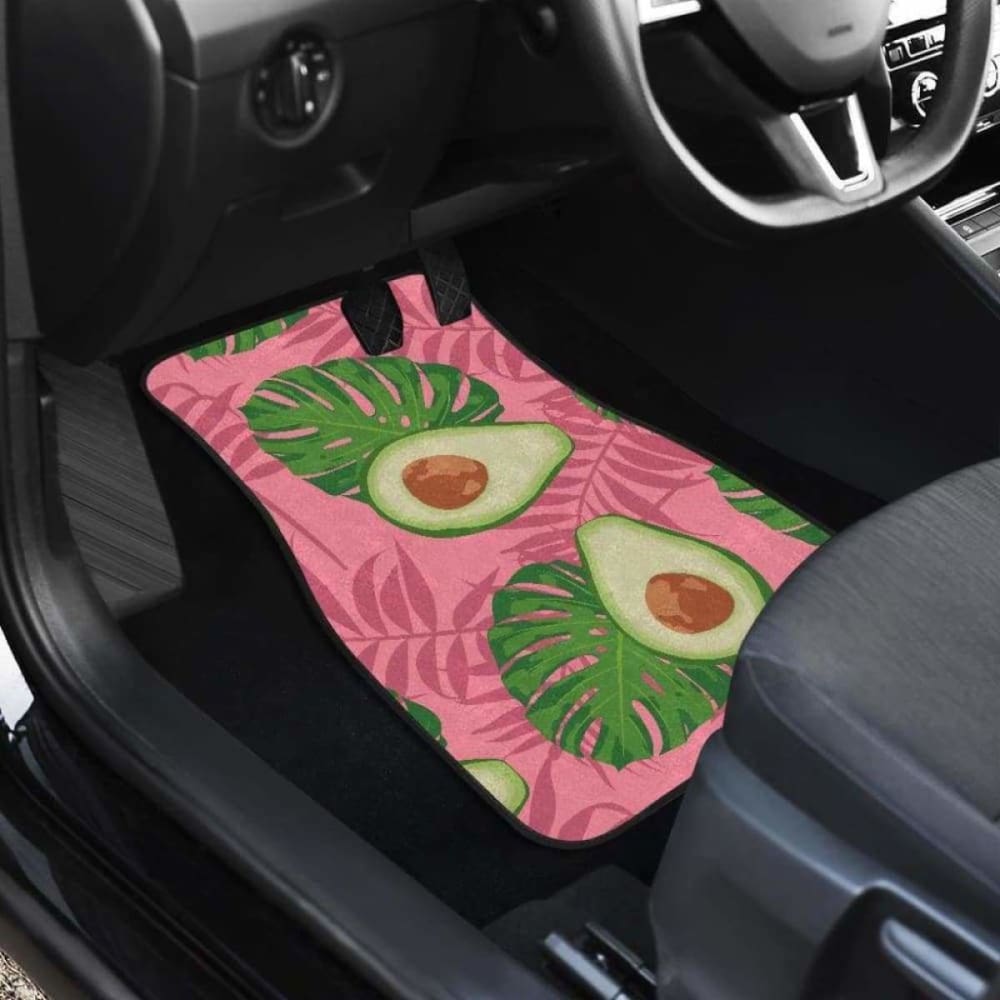 Avocado Slices Leaves Pink Back Ground Front And Back Car Mats