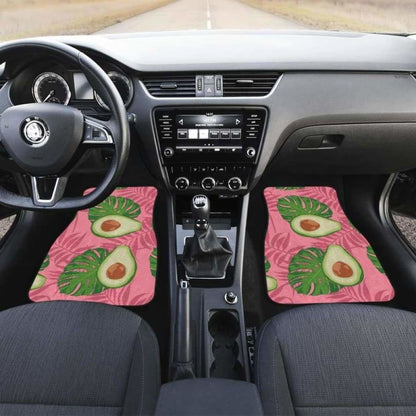 Avocado Slices Leaves Pink Back Ground Front And Back Car Mats