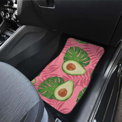 Avocado Slices Leaves Pink Back Ground Front And Back Car Mats