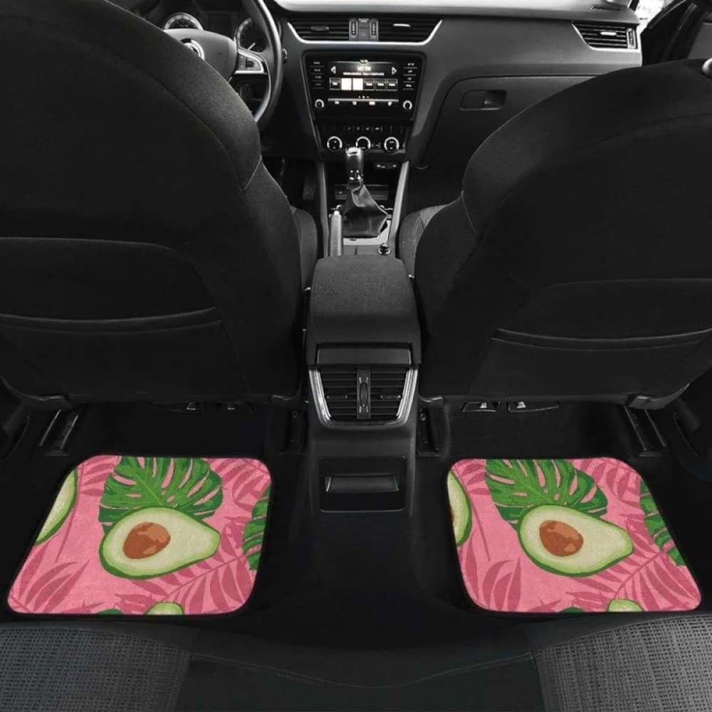 Avocado Slices Leaves Pink Back Ground Front And Back Car Mats