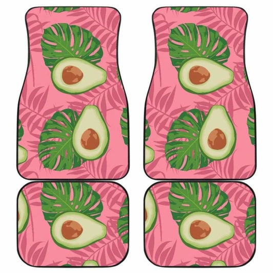 Avocado Slices Leaves Pink Back Ground Front And Back Car Mats