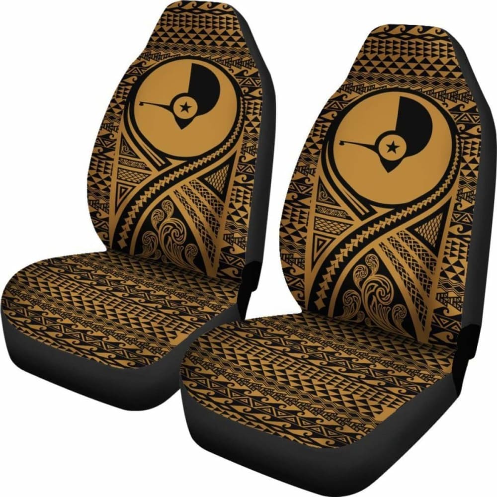 Yap Car Seat Cover - Yap Flag Polynesian Tattoo Gold -