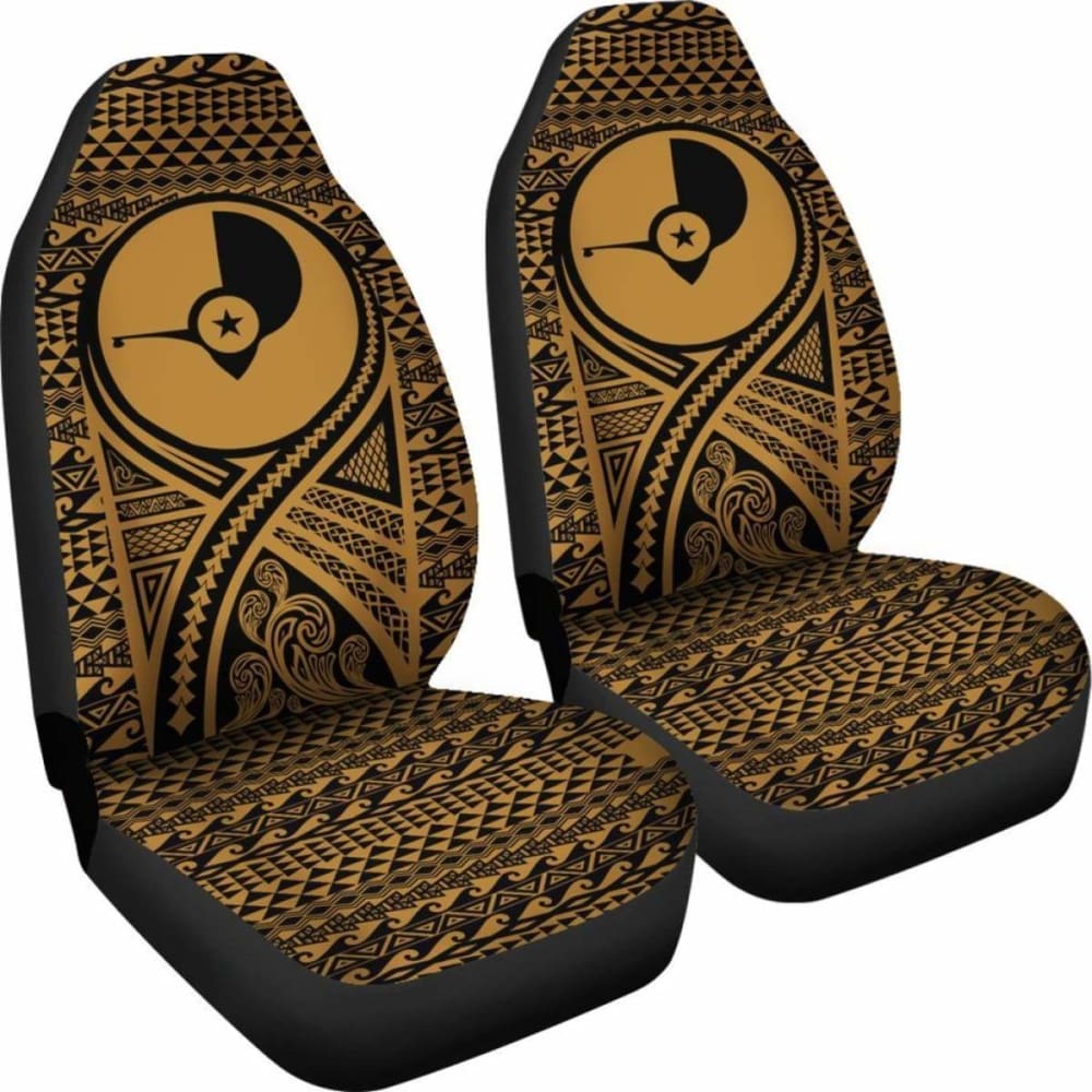 Yap Car Seat Cover - Yap Flag Polynesian Tattoo Gold -