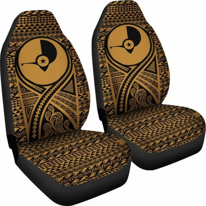 Yap Car Seat Cover - Yap Flag Polynesian Tattoo Gold -