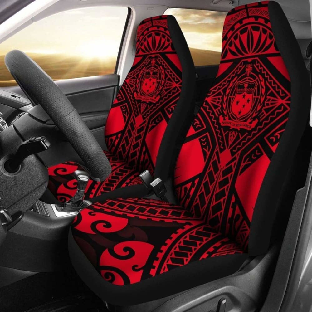 Samoa Polynesian Car Seat Covers - Samoa Red Seal With Polynesian Tattoo -