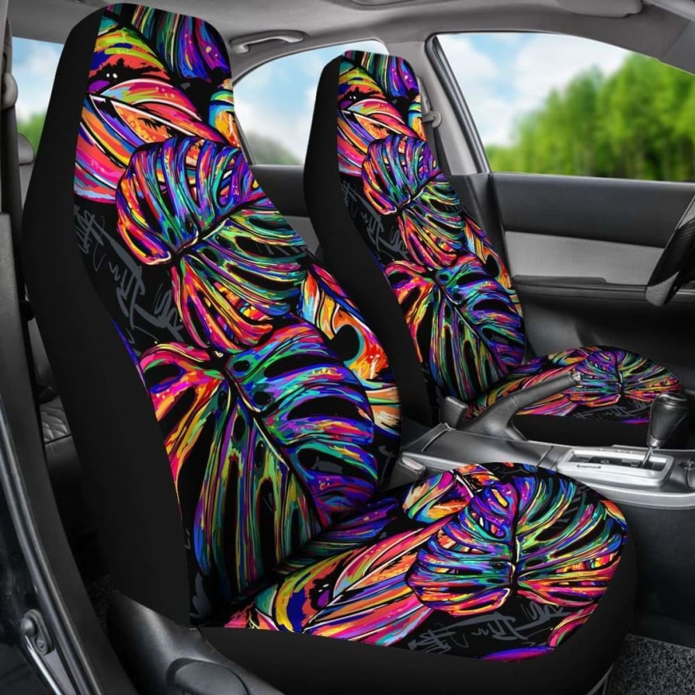 Polynesian Car Seat Covers - Palm Leaves Neon Color -