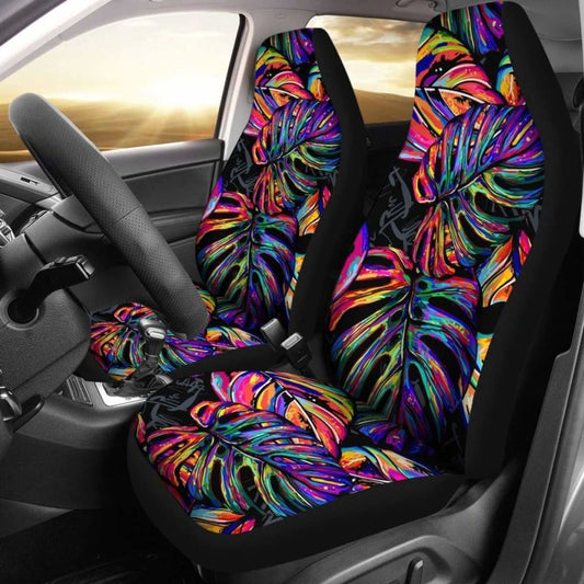 Polynesian Car Seat Covers - Palm Leaves Neon Color -