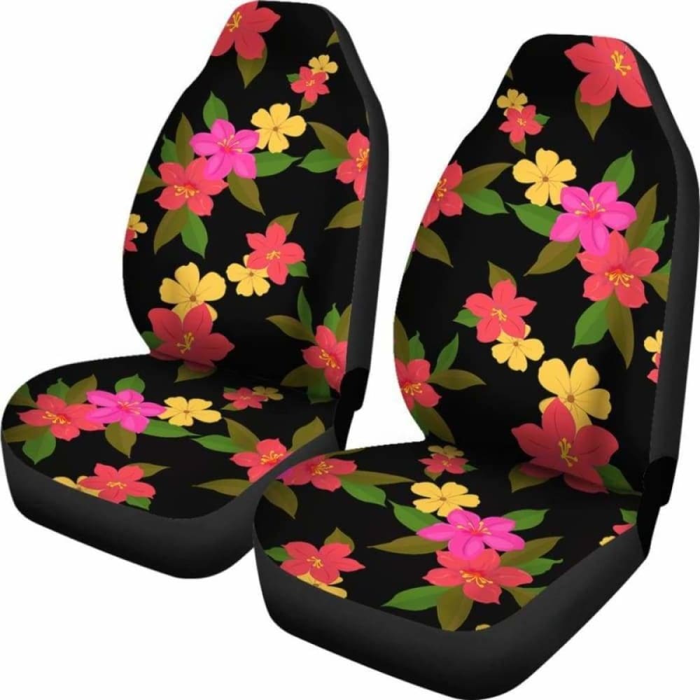 Black With Bright Tropical Flowers Car Seat Covers