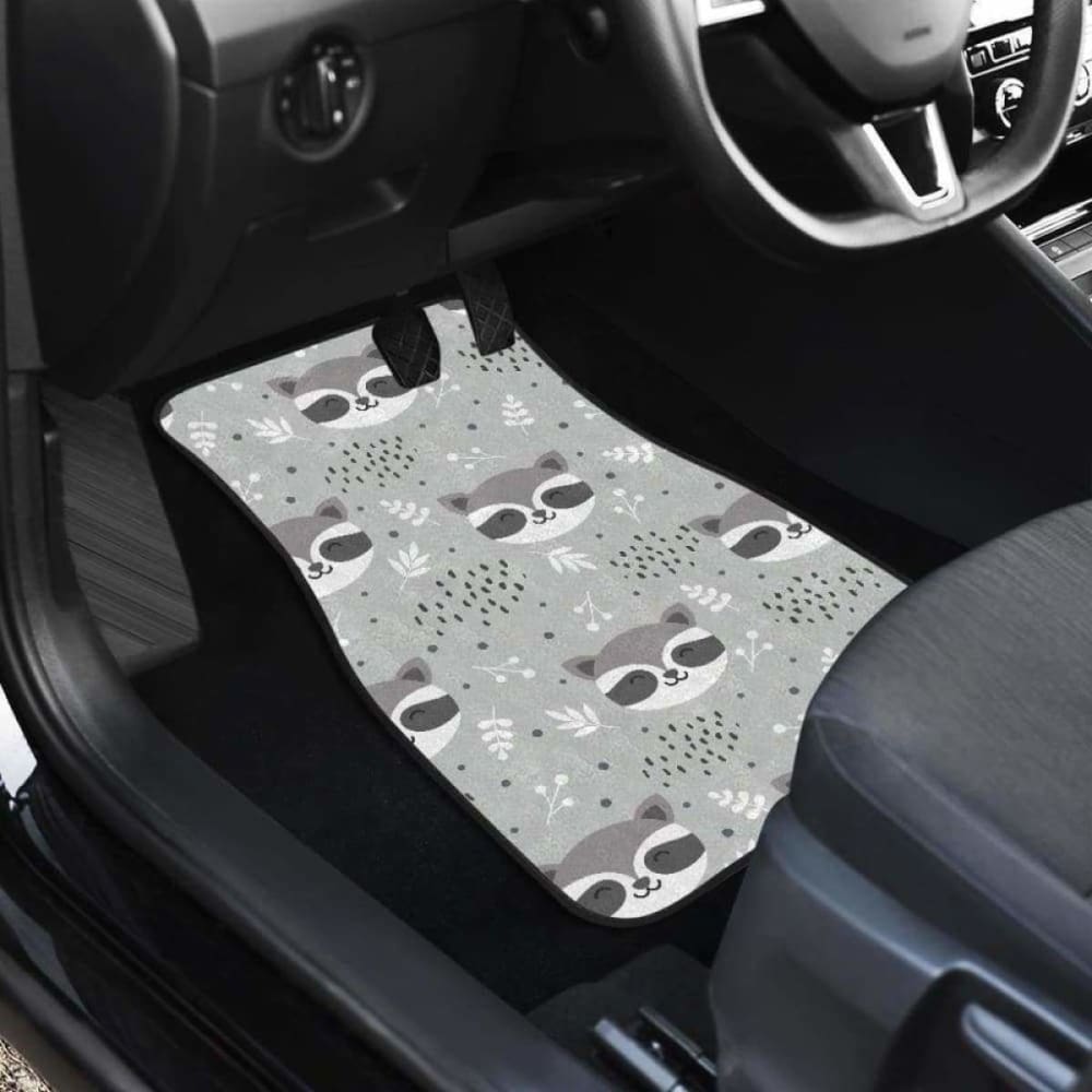 Cute Raccoons Leaves Dot Front And Back Car Mats