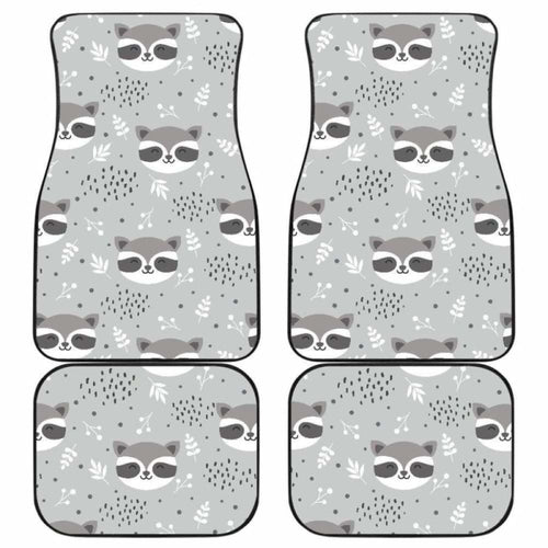 Cute Raccoons Leaves Dot Front And Back Car Mats