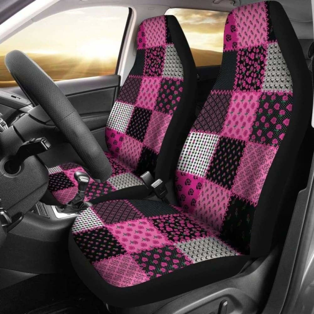 Pink And Black Shabby Chic Patchwork Quilt Style Car Seat Covers