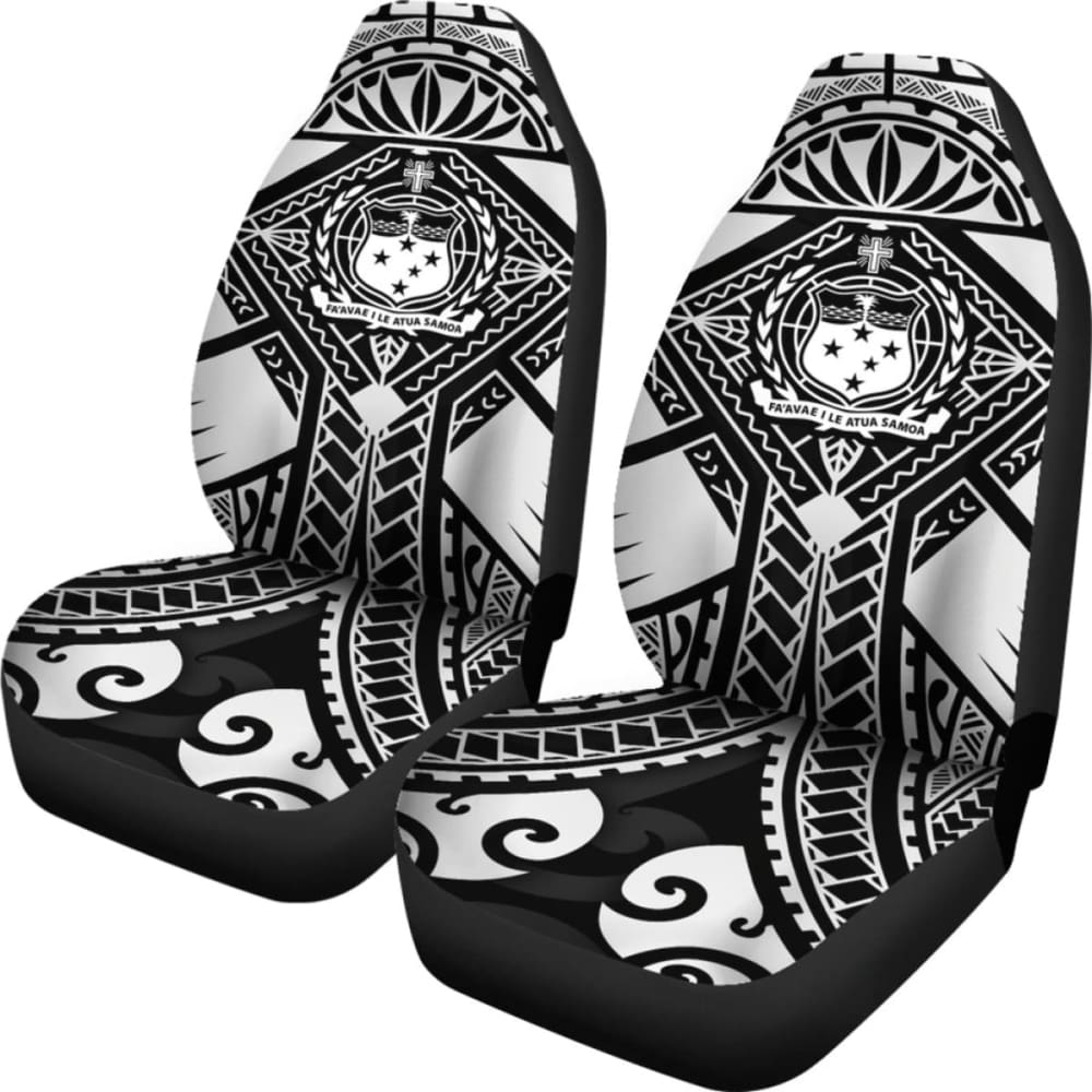 Samoa Polynesian Car Seat Covers - Samoa White Seal With Polynesian Tattoo -