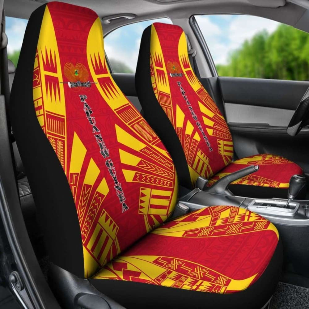 Papua New Guinea Car Seat Covers - Papua New Guinea Coat Of Arms Polynesian Tattoo Flag -
