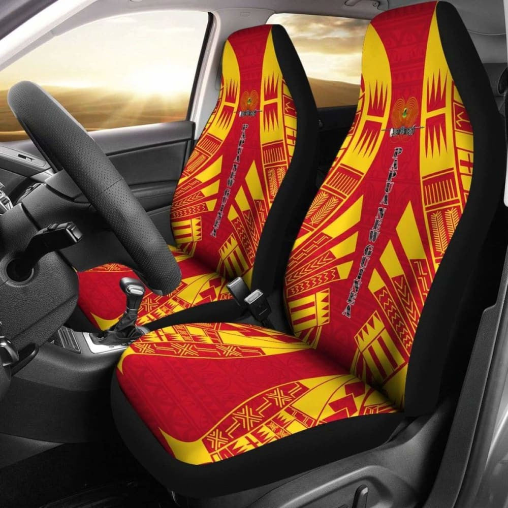 Papua New Guinea Car Seat Covers - Papua New Guinea Coat Of Arms Polynesian Tattoo Flag -