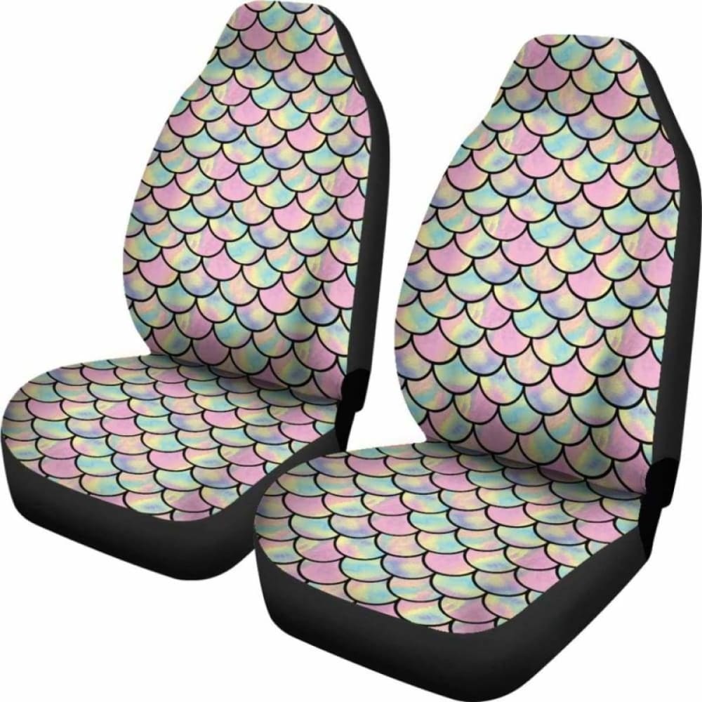 Pink, Green, And Purple Iridescent Mermaid Scales Watercolor Car Seat Covers