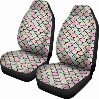 Pink, Green, And Purple Iridescent Mermaid Scales Watercolor Car Seat Covers