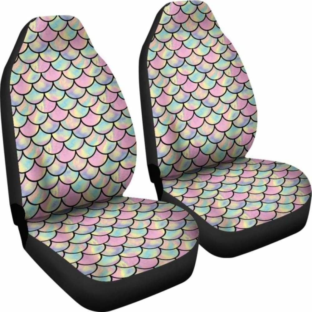 Pink, Green, And Purple Iridescent Mermaid Scales Watercolor Car Seat Covers
