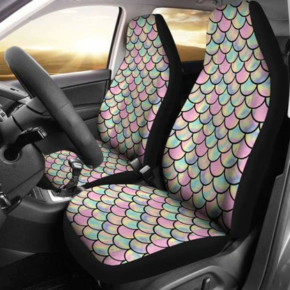 Pink, Green, And Purple Iridescent Mermaid Scales Watercolor Car Seat Covers