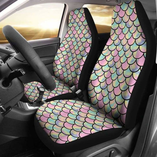 Pink, Green, And Purple Iridescent Mermaid Scales Watercolor Car Seat Covers