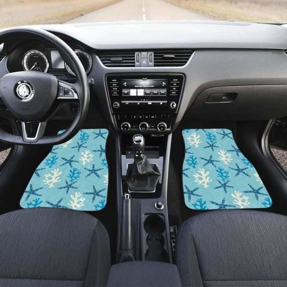 Blue Starfish Coral Reef Pattern Front And Back Car Mats