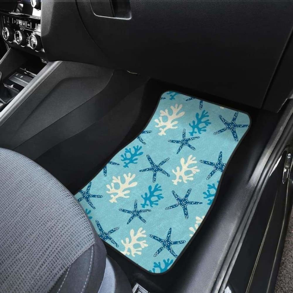 Blue Starfish Coral Reef Pattern Front And Back Car Mats