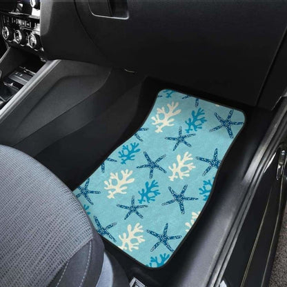 Blue Starfish Coral Reef Pattern Front And Back Car Mats