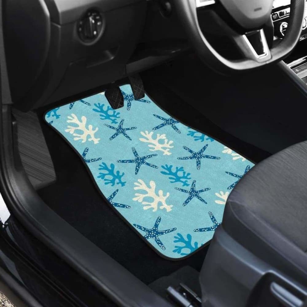 Blue Starfish Coral Reef Pattern Front And Back Car Mats