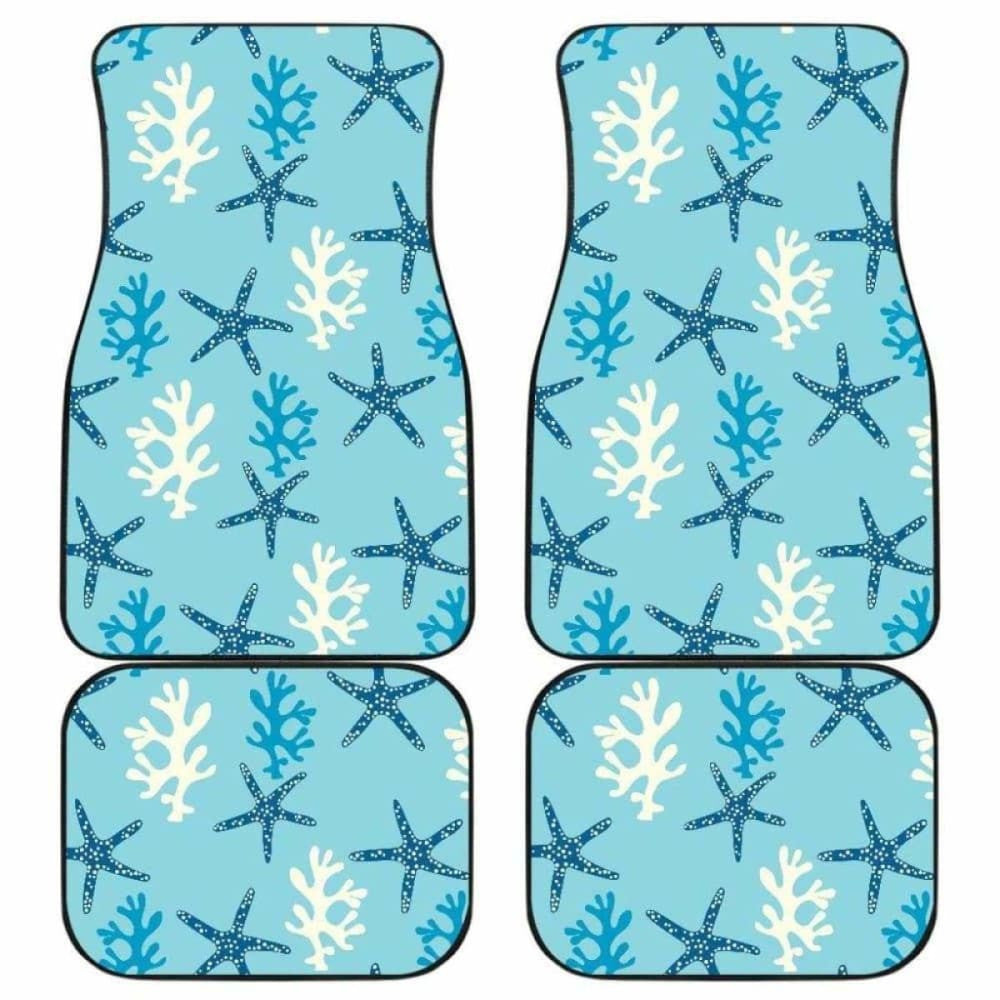 Blue Starfish Coral Reef Pattern Front And Back Car Mats