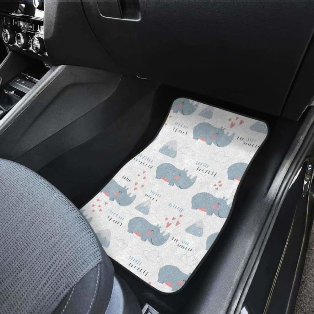 Cute Rhino Heart Pattern Front And Back Car Mats