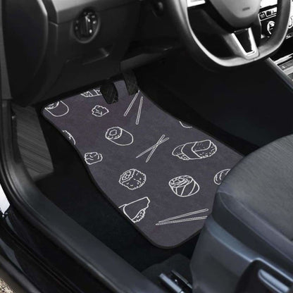 Sushi Pattern Black Background Front And Back Car Mats