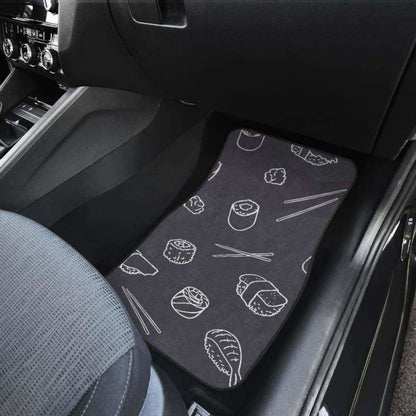 Sushi Pattern Black Background Front And Back Car Mats