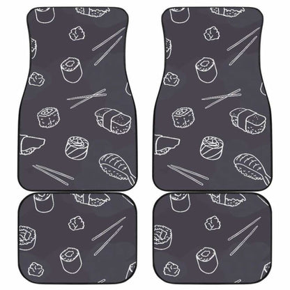 Sushi Pattern Black Background Front And Back Car Mats