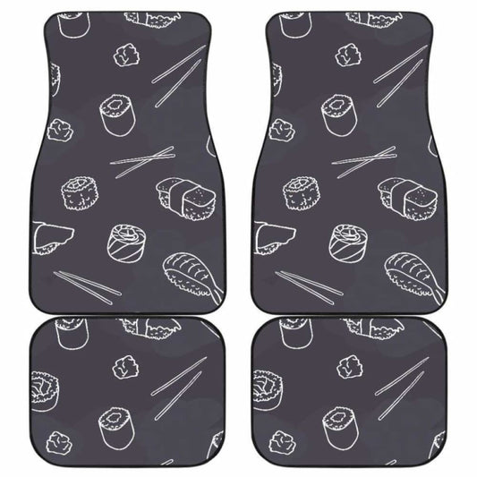 Sushi Pattern Black Background Front And Back Car Mats