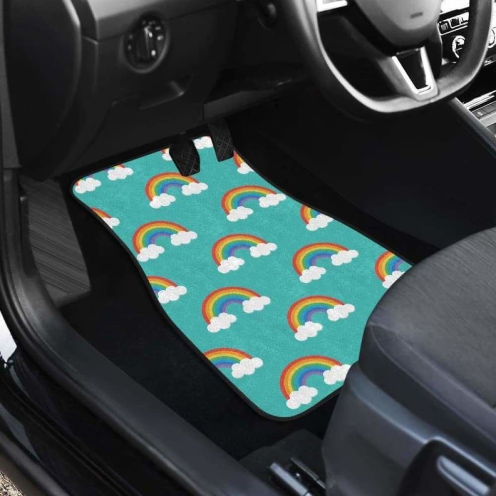 Rainbow Pattern Green Background Front And Back Car Mats
