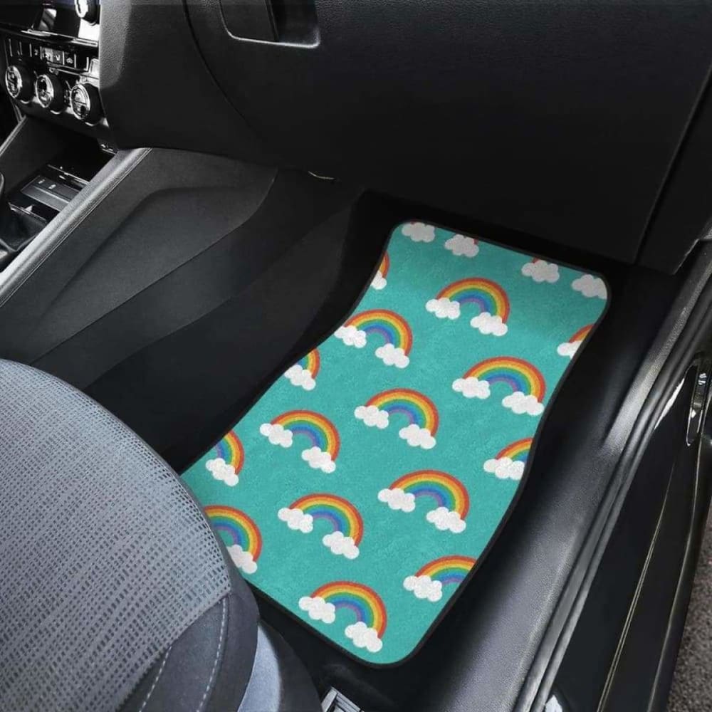 Rainbow Pattern Green Background Front And Back Car Mats