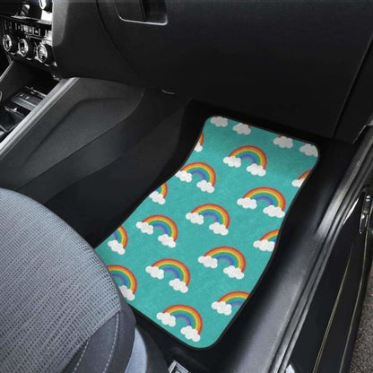 Rainbow Pattern Green Background Front And Back Car Mats