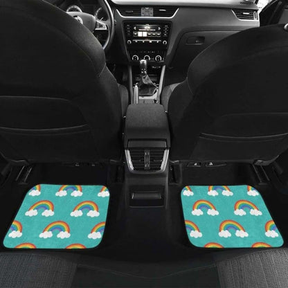 Rainbow Pattern Green Background Front And Back Car Mats