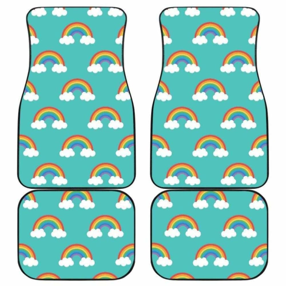 Rainbow Pattern Green Background Front And Back Car Mats