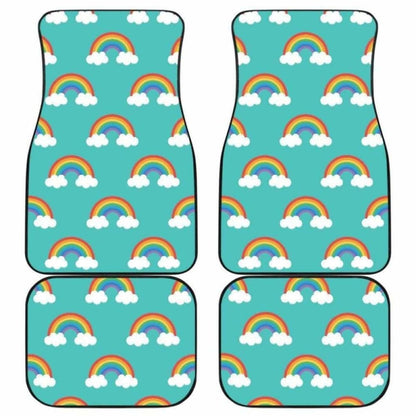 Rainbow Pattern Green Background Front And Back Car Mats