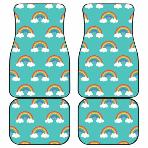 Rainbow Pattern Green Background Front And Back Car Mats