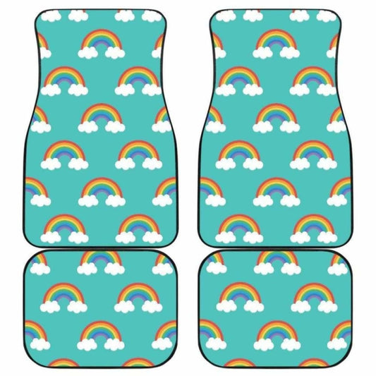 Rainbow Pattern Green Background Front And Back Car Mats