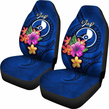 Yap Micronesia Car Seat Covers - Floral With Seal Blue -